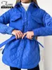 Piumino da donna Parka invernale Giacca oversize blu Parka Outwear Lungo caldo sciolto Cappotto casual trapuntato vintage per donna con cintura 221124