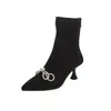 Boot Sock Brand Design Luxury Bowtie Pointed Toe Thin High Heels Ankle Female Sexy Elegant Short 221123