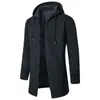 Mens Jackets Fashion Men Casual Jacket Winter Coats Medium Long Hooded Plush Plaid Drawstring Sweater Warm Solid Color 221124