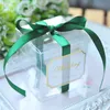 Enveloppe cadeau 5x5x5cm PVC Boîtes à bonbons transparents Décorations de mariage Fournitures de fête Bébé présentées Favors avec ruban 221124