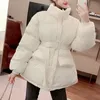 Femmes Down Parkas Manteau D'hiver Dames Parker Brillant Surface Chaleur Épais Coton Casual Veste Lâche Ceinture 221124