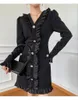 Casual jurken 2022 Autumn Vintage Mini Women V-Neck Black Dress Ruffles Long Sleeve mode gewaden Vestidos Elegant feestkantoor dame