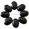 Pierres précieuses en vrac Naturel Noir Onyx Ovale Dos Plat Pierre Précieuse Cabochons Guérison Chakra Cristal Agate Pierre Perle Cab Ers Aucun Trou Pour Juif Dhpzh