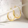 Hoop oorbellen grotera uniek ontwerp natuurlijk zoet water parel metaal ovaal voor gouden kleur geometrische feestjuwelen 2022
