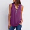 Women's Blouses Fashion Female Sleeveless Blouse Sexy V Neck Zipper Shirt Women Casual Summer Loose Tees Tank Tops Ladies Vest Plus Size 3XL