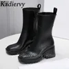 Rain Boots Chunky Heel Women Shoes Square Toe PVC Waterproof Short High Woman 221124