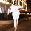 Casual Dresses Short Sleeve Sexy Bare Shoulder Rose Red Bodycon Bowtie Slim Fit African Gowns Club Evening Party Long Outfits Summer