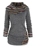 Kvinnors hoodies Tribal Geometric Stripe Panel Hooded Knit Top Long Sleeve Hock Button Sticked Women Casual Ethnic With Hood