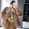 Femmes de Fourrure De Mode De Luxe Faux Patchwork Vison Recadrée Veste À Fourrure Femmes Coréenne En Cuir PU Pardessus D'hiver Fuzzy Manteau Manteau