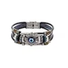 Charm Armbänder Punk Türkischer böser Blick Edelstahl Biegung Mtilayer Lederarmband Mann Frau Charme Blumenschmuck Armreif Bijouteri DHD6V