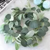 Decorative Flowers Green Eucalyptus Leaves Garland Wisteria Artificial Rattan Fake Plant Silk Leaf Wreath For Front Door Wall Patio Decor