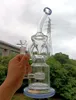 Narguilé en verre à tube courbé transparent 14 pouces Oil Dab Rig avec pneu Perc Water Recycler 14mm Pipes à fumer