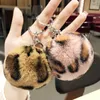 S3356 Leopard Plush Ball Heart Key Rings for Women Faux Fur Fur Love Hearts Bag Car Keychain Bekyring Girls Girl