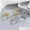 Band Rings Anti Anxiety Rings With Beads Spinner Fidget Ring For Women Adjustable Worry Double Layer Relief Drop Delivery Jewelry Dhx3T