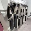 YOLOAgain – veste en cuir pour femmes, surdimensionnée, noire, véritable, manches longues, Trench-Coat ample, vêtements à la mode coréenne, automne 2022