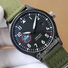 WOF Mark XVIII SFTI 35111 Automatische Herrenuhr USA Fighiter School Stahlgehäuse Schwarzes Zifferblatt Weißer Kalender Grünes Nylonarmband W324712 Uhren Timezonewatch E218