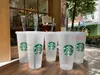 Starbucks 16oz/473ml 24oz plast tumlare återanvändbar klar dricka platt botten kopp pelare form lock halm mugg bardian 50 st 59 gm