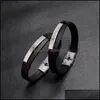 Charm Bracelets Blank Glaze Stainless Steel Buckle Bracelet Black Brown Men Leather Bracelets Wristband Bangle Cuff Fashion Jewelry Dhcga