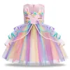 Vestito da principessa per unicorno di cartone animato per bambina, tutù per bambini, abiti casual da festa in pizzo senza maniche