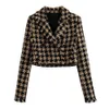 Tvådelt klänning xeasy tweed kvinnor två stycken set houndstooth vintage office lady short blazer kvinnlig casual smal hög midje kjol kostym 221124