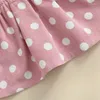 Abiti da ragazza Moda bambino Abito in velluto a coste Manica lunga Collo con risvolto Stampa a punti Vita alta Bottoni Volant Sciolto Rosa A-Lined