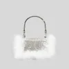 Shoulder Bags Luxury Ostrich Feather Dianonds Patchwork Handbags Shinny Rhinestone Shoulder Crossbody Bags Glitter Small Party Purses 221123