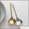 Spoons Spoons Gold Soup Spoon Stainless Steel Titanium Plating Shiny Golden Round Sierware Table Set Sturdy Easy To Clean Dishwasher Dh5Ax