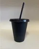 Starbucks 16oz/473ml Plastic Mugs Tumbler Reusable Black Drinking Flat Bottom Pillar Shape Lid Straw Cups Bardian 10pcs X6TQ