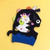 Enfants tricoté chapeau tridimensionnel dessin animé dinosaure licorne casquettes bonnets chaud cou enfants chapeaux fit 2-6Y