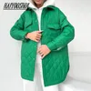 Womens Down Parkas framknappar Fashion Simple Argyle Coats Elegant Turn Collar Solid Cotton Jackets Female Ladies Green 221124