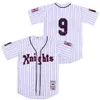 Masculino 1993 Moive Knights Baseball 9 Roy Hobbs Jersey Branco Cinza Equipe Cor Bordado e Costura HipHop Cool Base Cooperstown Respirável para Fãs de Esporte