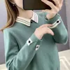 Women's Sweaters Chic Hit Color Turn Down Collar Sweater Autumn Winter Warm Long Sleeve Knit Pullover Tops Fashion Bottomed Woman