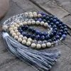 Pendant Necklaces 8mm Blue Stripe Stone Bead Necklace For Women 108 Beads Mala Prayer Hand Knotted Curing Natural Jaspers Jewelry