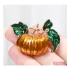 Pins Broschen Halloween Kürbis Broschen Für Frauen Pflanzen Gelbe Kürbisse Hemd Kleidung Tasche Emaille Pins Grünes Blatt Abzeichen Kostüm Jude Dh6Oe