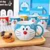 Doraemon Tumbler Seramik Su Kupası Sevimli Mavi Yağ Çocuklar Yaratıcı Makinesi Kedi Kabuk Kupaları Kapak ve Kaşık 3EHG