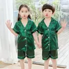 Pijama Childrens Sleepwear Setin Suits Spring Mangas compridas roupas caseiras irmãos de seda de seda