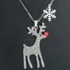 Pendant Necklaces Neoglory Christmas Lucky Reindeer With Snowflake Long Necklace For Women Green White Season Gifts Friend