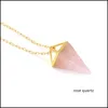 Pendant Necklaces Healing Crystal Opal Pyramid Amethyst Necklace Gold Plated Howlite Rose Quartz Amet Natural Stone Pendant Dhgarden Dhnan