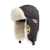 Bérets unisexe chapeau thermique doublure en peluche Protection des oreilles sans bord dôme Bomber casquette fausse fourrure fixation sangle oreillette pour le cyclisme