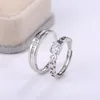 Wedding Rings Fashion Couple for Lovers verstelbare romantische kristal hart vrouwen eenvoudige zirkoon mannen ringband zilveren kleur