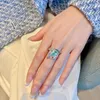 حلقات الكتلة 2022 الاتجاه Calla Lily Flower for Women Mint Green Zircon Open Ring Fudicury Border Promise Vintage Jewelry