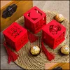 Gift Wrap Originality Sweet Sugar Box Chinese Style Ges Wooden Hollow Out Happy Character Love Wedding Gift Wrap Candy Boxes Party F Dhzy6