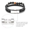 Hot Energy Natural Gem Lava Stone Double Layer Magnetic Buckle Leather Chakra Bracelet for Men