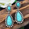 Boucles d'oreilles bohême en pour femmes tendance de la mode argent ancien luxueux Turquoise créatif forme de goutte d'eau bijoux Vintage