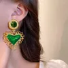 Pendientes colgantes de piedra semipreciosa verde para mujer, diamantes de encaje dorado, joyería romántica con corazón, pendientes, moda personalizada