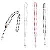 4 Colors Sublimation Necklace Heat Transfer Pendant Rosary Bead Necklace Cross Jesus Metal Pendants 0219