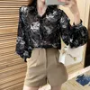 Women's Blouses Vintage Floral Print Women's Shirts Spring Autumn Long Sleeve Button Up Top Korean Fashion Ladies Casual Loose Chiffon