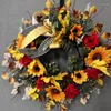 Dekorative Blumen 2022 Sonnenblumenkranz Land Französische Kunstblume Willkommensschild Girlande Hängende Haustürdekoration für Zuhause Party 40 cm Hogard