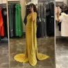 Sexy EleaGNT Avondjurken lang voor vrouwen Olive Chiffon High Side Split handgemaakte kralen Ruches Prom Formal Party -jurken voor speciale gelegenheid