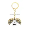 Key Rings Retro Gold English Letter Sunflower Locket Key Ring Ancient Initial Keychain Holders Bag Hang For Women Men Fashion Jewelr Dhuks